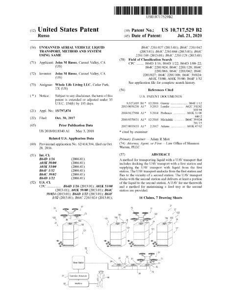 Unmanned Aerial Vehicle Liquid Transport, Method and System Using Same