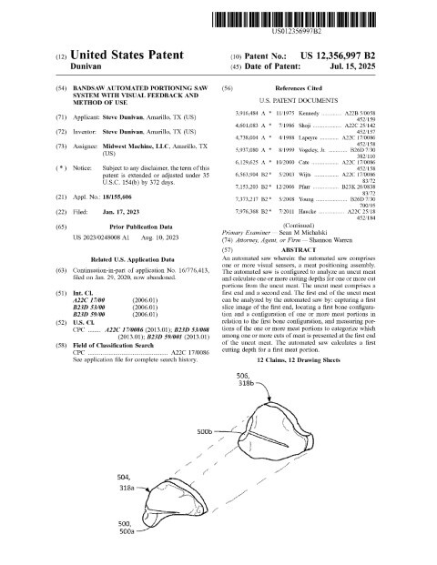 Bandsaw Automated Portioning Saw System with Visual Feedback and Method of Use
